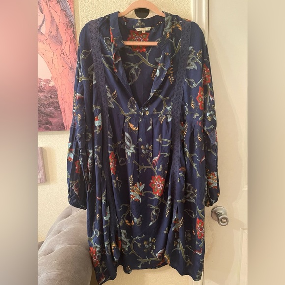 Anandas Plus Size Women’s floral/blue vneck dress size 1X pre-owned - Picture 1 of 12